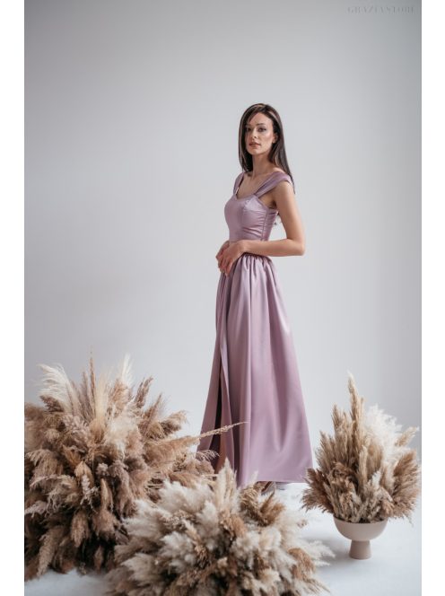  Alkalmi szetteket kiegészítő mályva színű szatén maxi szoknya.