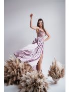 Madleine - mályva színű szatén és bársony maxi ruha hátán pántokkal 