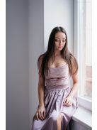 Madleine - mályva színű szatén és bársony maxi ruha hátán pántokkal 