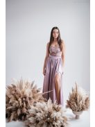 Madleine - mályva színű szatén és bársony maxi ruha hátán pántokkal 