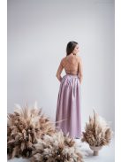 Madleine - mályva színű szatén és bársony maxi ruha hátán pántokkal 