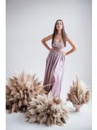 Madleine - mályva színű szatén és bársony maxi ruha hátán pántokkal 