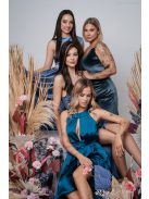 szürkéskék bársony maxi ruha aszimmetrikus felsőrésszel