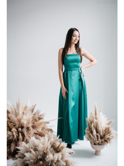 Imola - Zöld spagetti pántos maxi ruha 