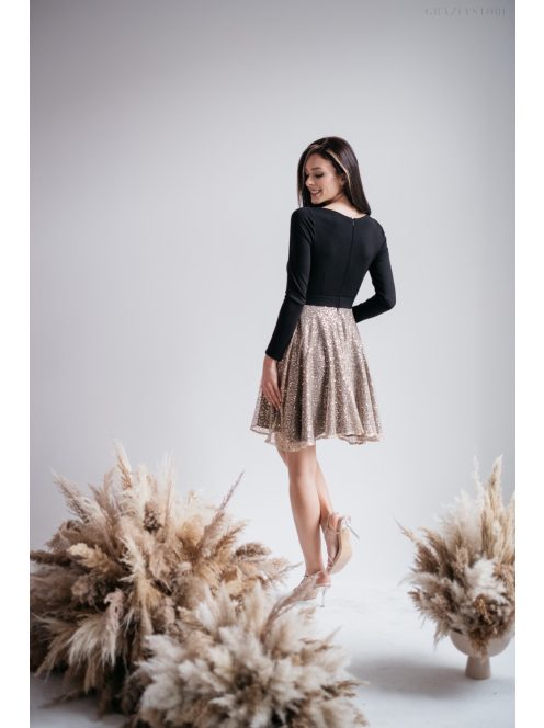 Leila - hosszú ujjú mini ruha csillámos körszoknyával 