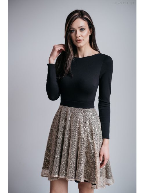 Leila - hosszú ujjú mini ruha csillámos körszoknyával 