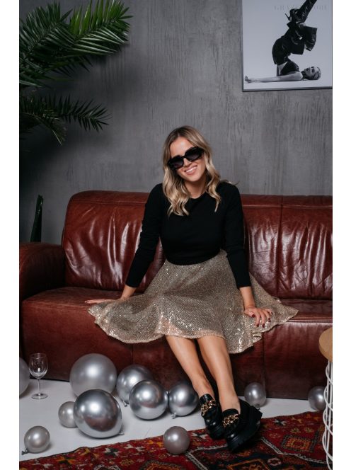 Leila - hosszú ujjú mini ruha csillámos körszoknyával 