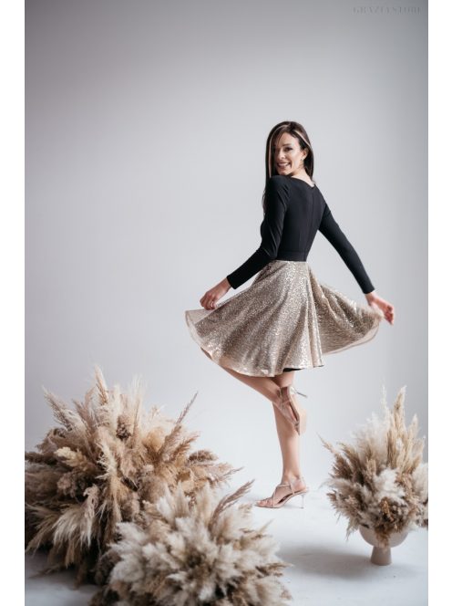 Leila - hosszú ujjú mini ruha csillámos körszoknyával 