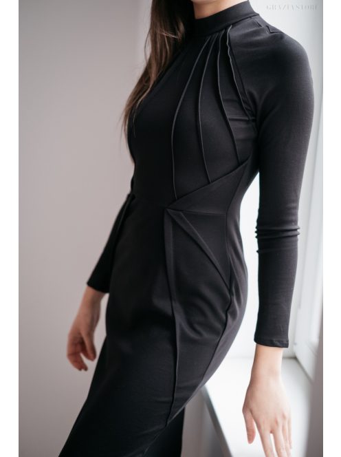 Egy igazán nőies, szűk szabású fekete színű midi ruha.