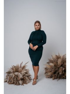 Aliz - sötétzöld midi ruha hosszú ujjakkal