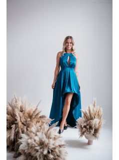 Bíbor - Petrolkék aszimmetrikus szatén ruha 