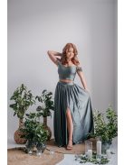 Rebeka - húzott maxi szoknya, army színű, fényes, elasztikus anyagból