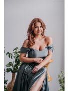 Rebeka - húzott maxi szoknya, army színű, fényes, elasztikus anyagból