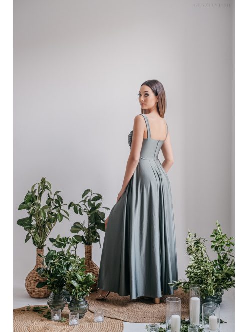 Zoe - army zöld színű maxi ruha elasztikus anyagból