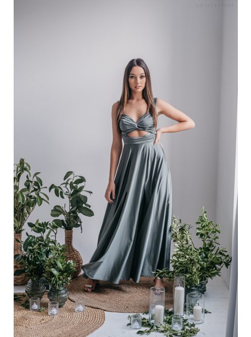 Zoe - army zöld színű maxi ruha elasztikus anyagból