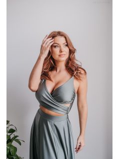   Yvonne - elasztikus anyagú maxi ruha keresztezett felsővel army színben