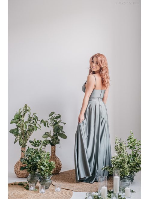 Yvonne - elasztikus anyagú maxi ruha keresztezett felsővel army színben