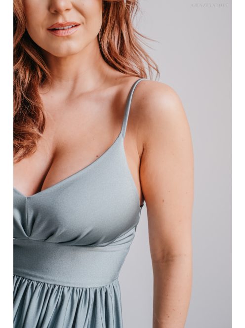 Hanna - V kivágású foresty zöld maxi ruha elasztikus anyagból