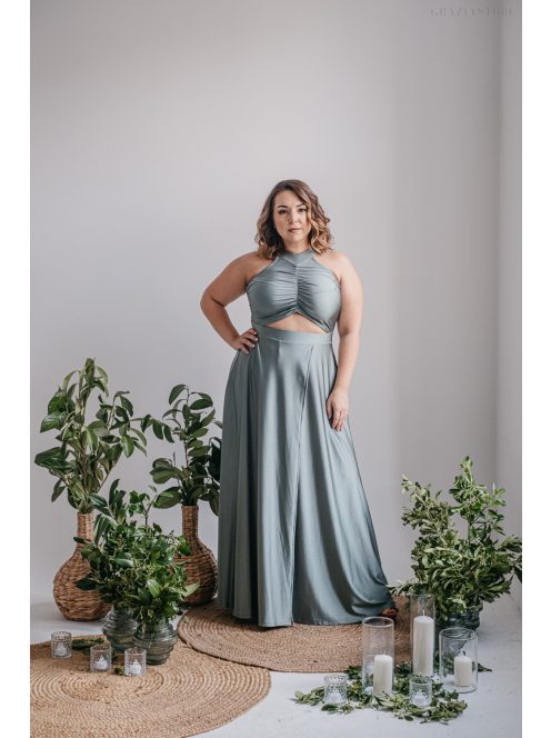 Eliza - foresty zöld színű különleges maxi ruha elasztikus anyagból 