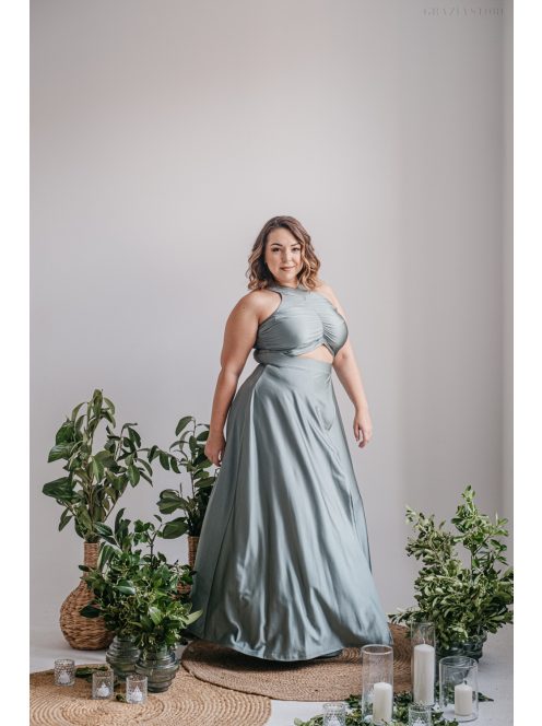 Eliza - foresty zöld színű különleges maxi ruha elasztikus anyagból 