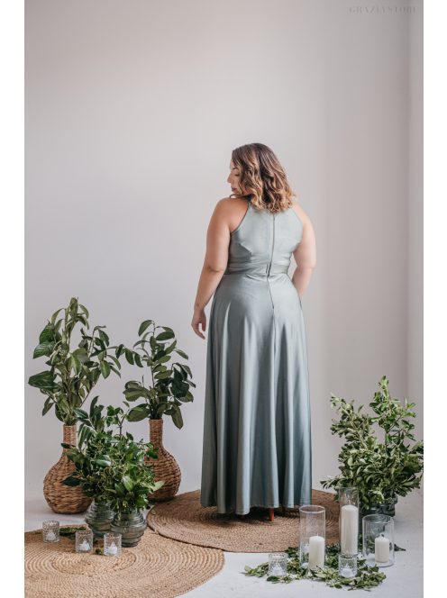 Eliza - foresty zöld színű különleges maxi ruha elasztikus anyagból 