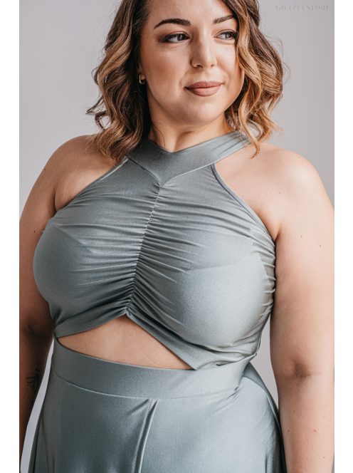 Eliza - foresty zöld színű különleges maxi ruha elasztikus anyagból 