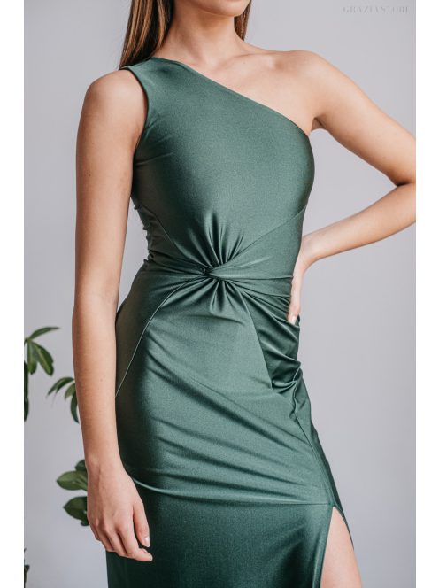 Lili - goblin zöld színű csavart elejű szűk fazonú maxi ruha 