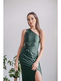   Lili - goblin zöld színű csavart elejű szűk fazonú maxi ruha 