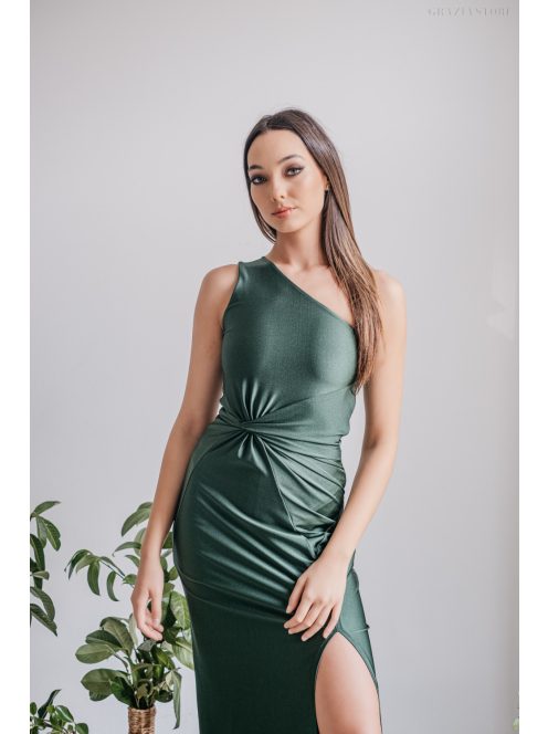 Lili - goblin zöld színű csavart elejű szűk fazonú maxi ruha 