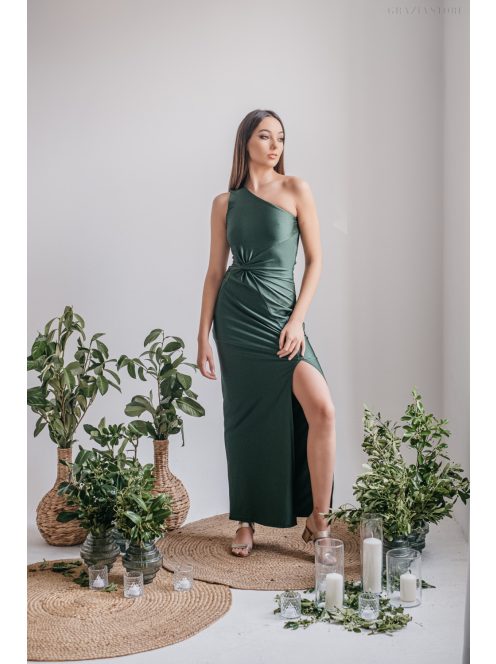 Lili - goblin zöld színű csavart elejű szűk fazonú maxi ruha 
