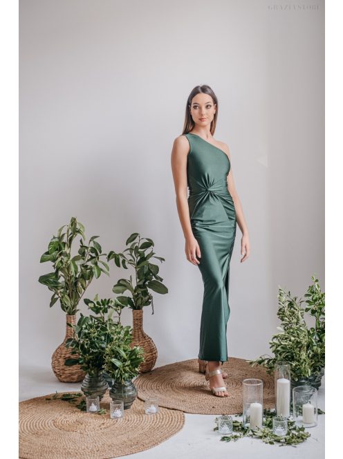 Lili - goblin zöld színű csavart elejű szűk fazonú maxi ruha 