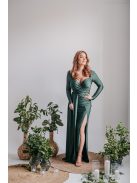 Miranda - hosszú ujjú goblin zöld maxi ruha elasztikus anyagból