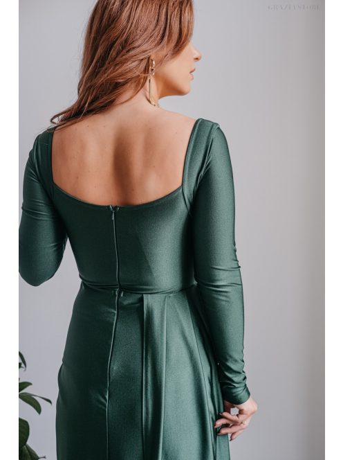 Miranda - hosszú ujjú goblin zöld maxi ruha elasztikus anyagból