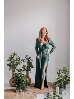   Miranda - hosszú ujjú goblin zöld maxi ruha elasztikus anyagból