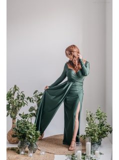   Miranda - hosszú ujjú goblin zöld maxi ruha elasztikus anyagból