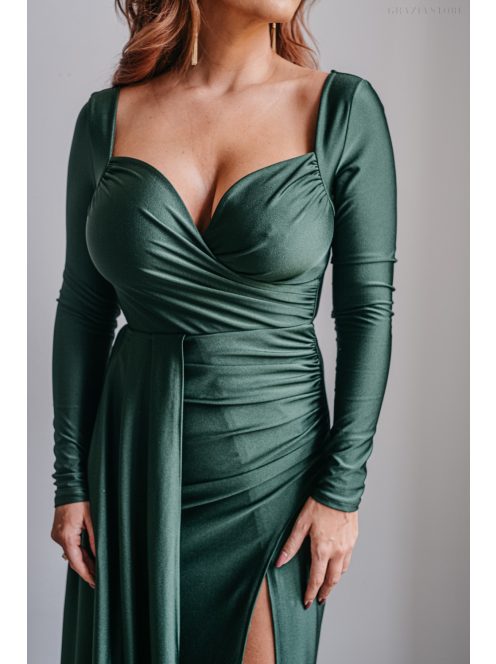 Miranda - hosszú ujjú goblin zöld maxi ruha elasztikus anyagból