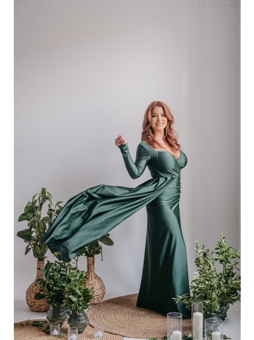 Goblin Zöld Hosszú Ujjú Maxi Ruha - Elegancia és Dívák Kedvence