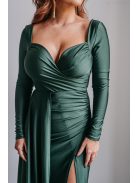 Miranda - hosszú ujjú goblin zöld maxi ruha elasztikus anyagból