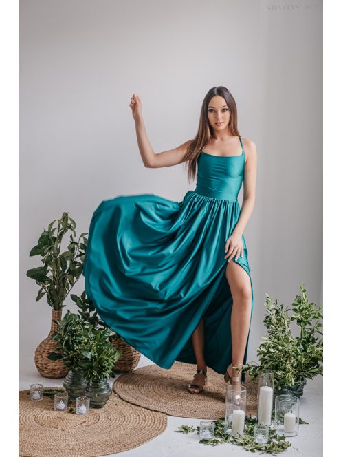 Ragyogó Zöld Maxi Ruha - Keresztpántos Elegancia és Stílus