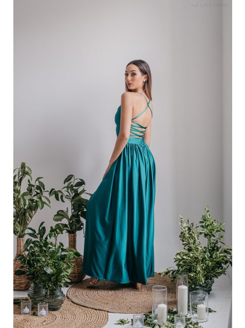 Ragyogó Zöld Maxi Ruha - Keresztpántos Elegancia és Stílus