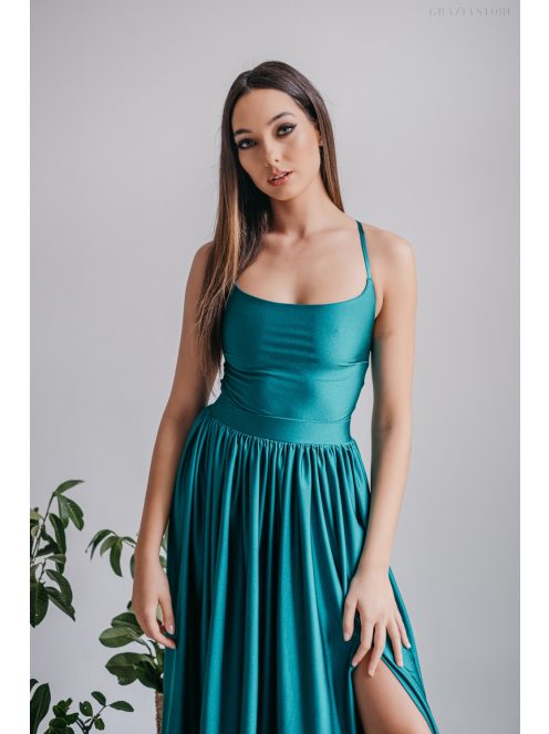 Ragyogó Zöld Maxi Ruha - Keresztpántos Elegancia és Stílus