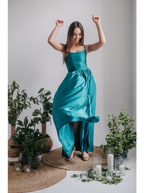 Ragyogó Zöld Maxi Ruha - Keresztpántos Elegancia és Stílus