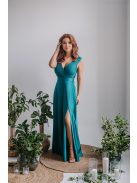 Polli - átlapolt, bordázott mellrészű boyscout zöld maxi ruha 