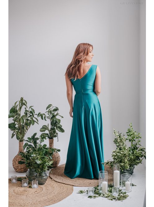 Polli - átlapolt, bordázott mellrészű boyscout zöld maxi ruha 