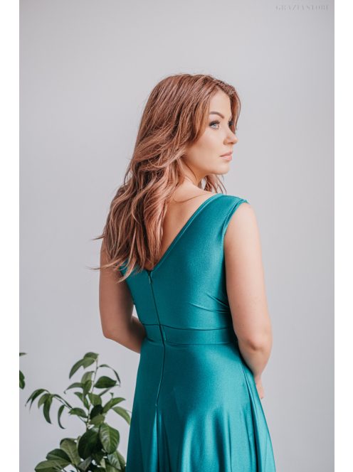 Polli - átlapolt, bordázott mellrészű boyscout zöld maxi ruha 