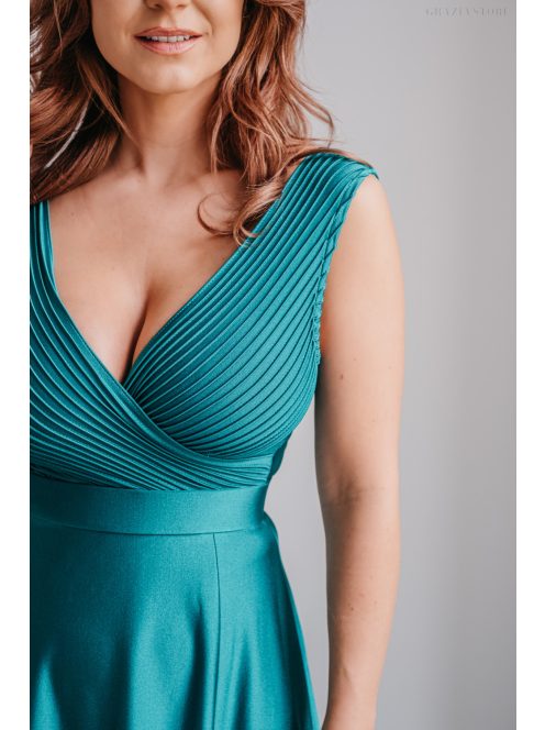 Polli - átlapolt, bordázott mellrészű boyscout zöld maxi ruha 