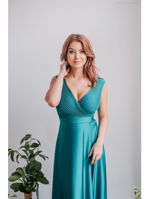 Polli - átlapolt, bordázott mellrészű boyscout zöld maxi ruha 