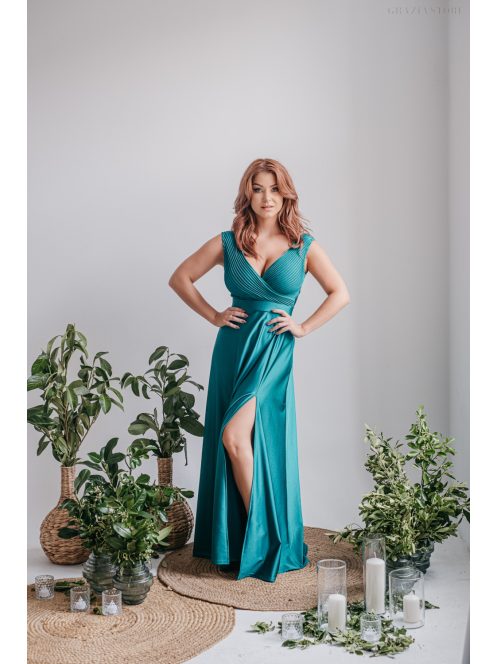 Polli - átlapolt, bordázott mellrészű boyscout zöld maxi ruha 