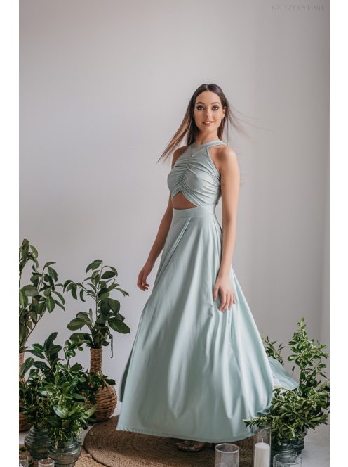 Eliza - jade zöld színű különleges maxi ruha elasztikus anyagból