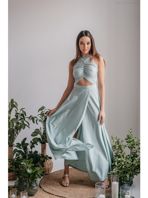 Eliza - jade zöld színű különleges maxi ruha elasztikus anyagból